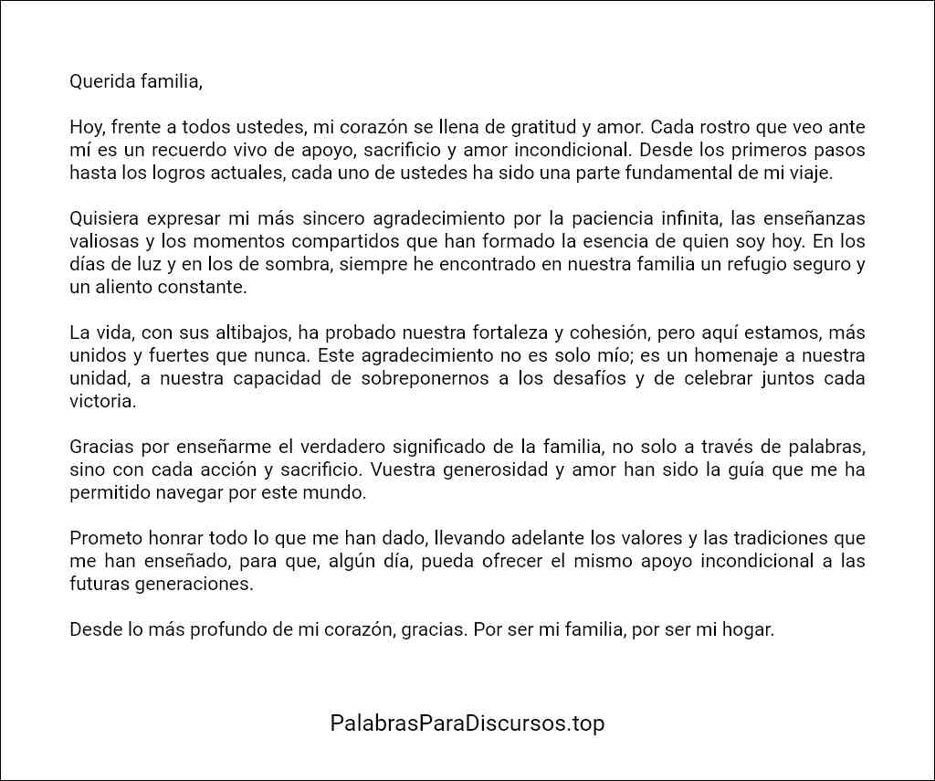 Discurso de agradecimiento a la familia plantilla