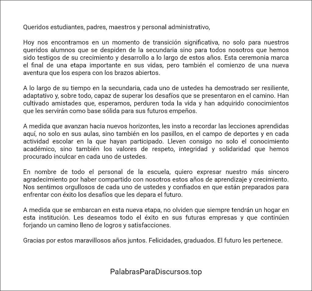 Discurso de despedida para alumnos de secundaria ejemplo